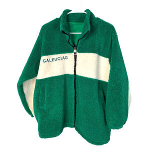 Urban Outfiters L Irish Terrycloth Football Jacket Soccer Fuzzy Track Coat Green
